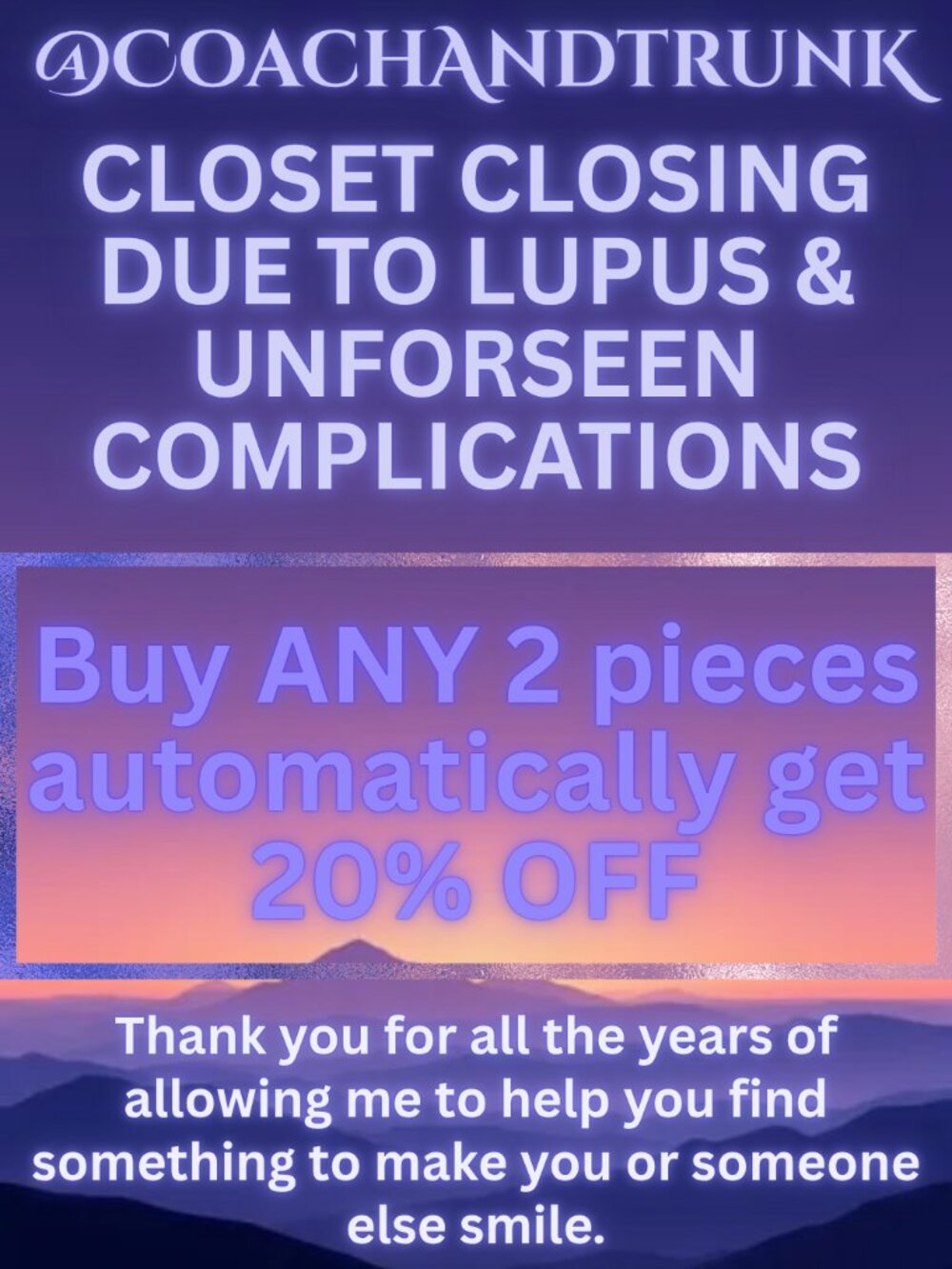 𝑪𝒍𝒐𝒔𝒆𝒕 𝑪𝒍𝒐𝒔𝒊𝒏𝒈  𝟐𝟎% 𝐎𝐅𝐅 𝟮 𝗜𝗧𝗘𝗠𝗦 𝗔𝗧 𝗖𝗛𝗘𝗖𝗞𝗢𝗨𝗧